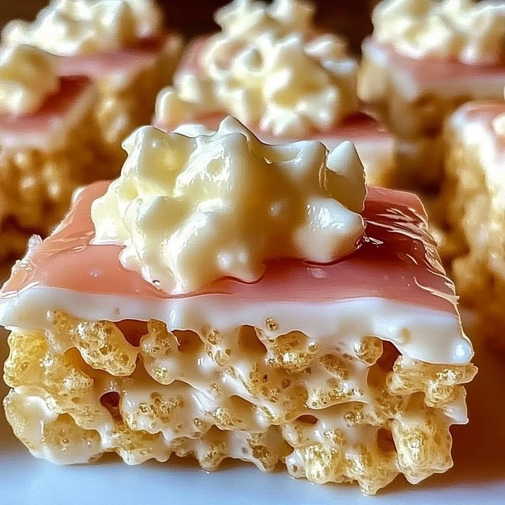 Delicious Cheesecake Rice Krispie Treats displayed on a dessert plate.