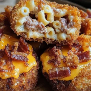 Cheesy Bacon Mac Burger served with stuffed onion rings