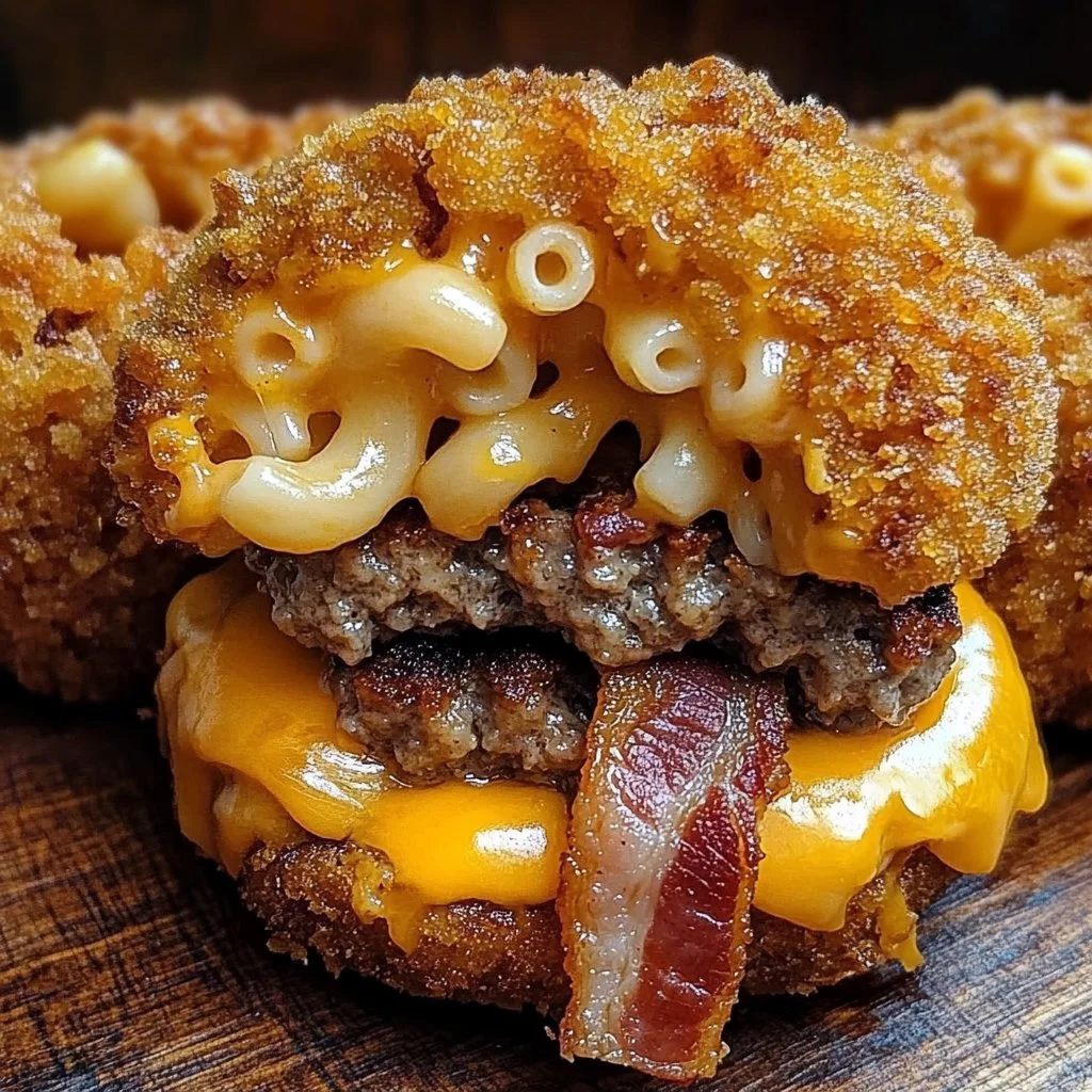 Cheesy Bacon Mac Burger Stuffed Onion Rings