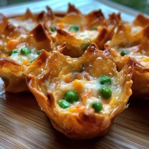Plate of chicken wonton cups filled with savory ingredients, perfect for gatherings.