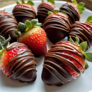 Delicious chocolate covered strawberries arranged on a plate