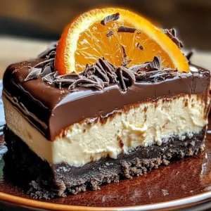 Chocolate Orange Cheesecake served on a plate with garnish