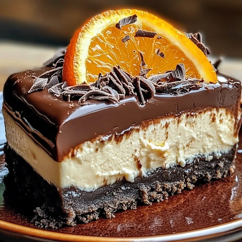 Chocolate Orange Cheesecake served on a plate with garnish