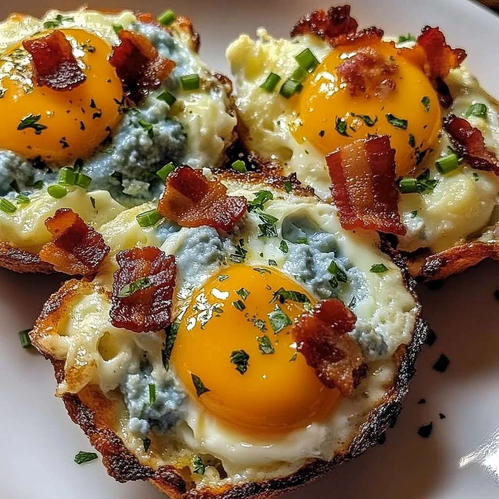 Cloud eggs with blue cheese and bacon
