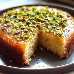 A slice of Coconut Pistachio Pudding Cake garnished with coconut flakes and pistachios.