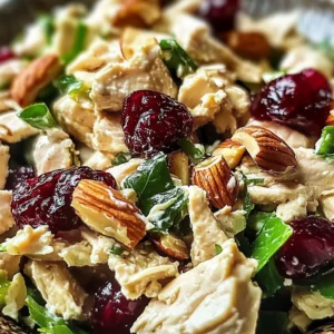 Cranberry Walnut Chicken Salad served in a bowl with fresh ingredients