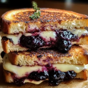 Crispy blueberry grilled cheese sandwich on a plate