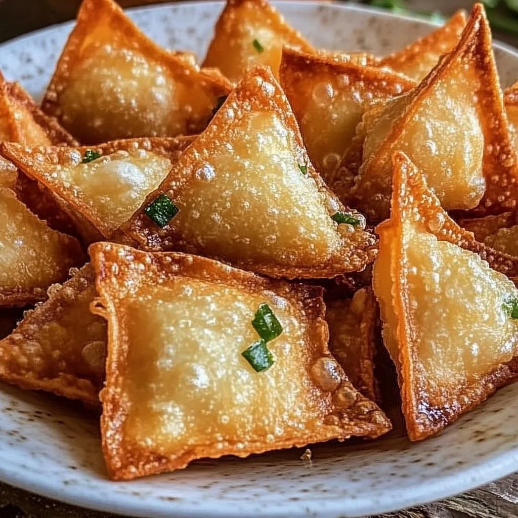 Plate of crispy crab rangoon with dipping sauce