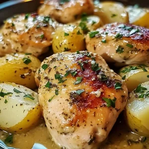 Crockpot garlic parmesan chicken with potatoes served on a plate
