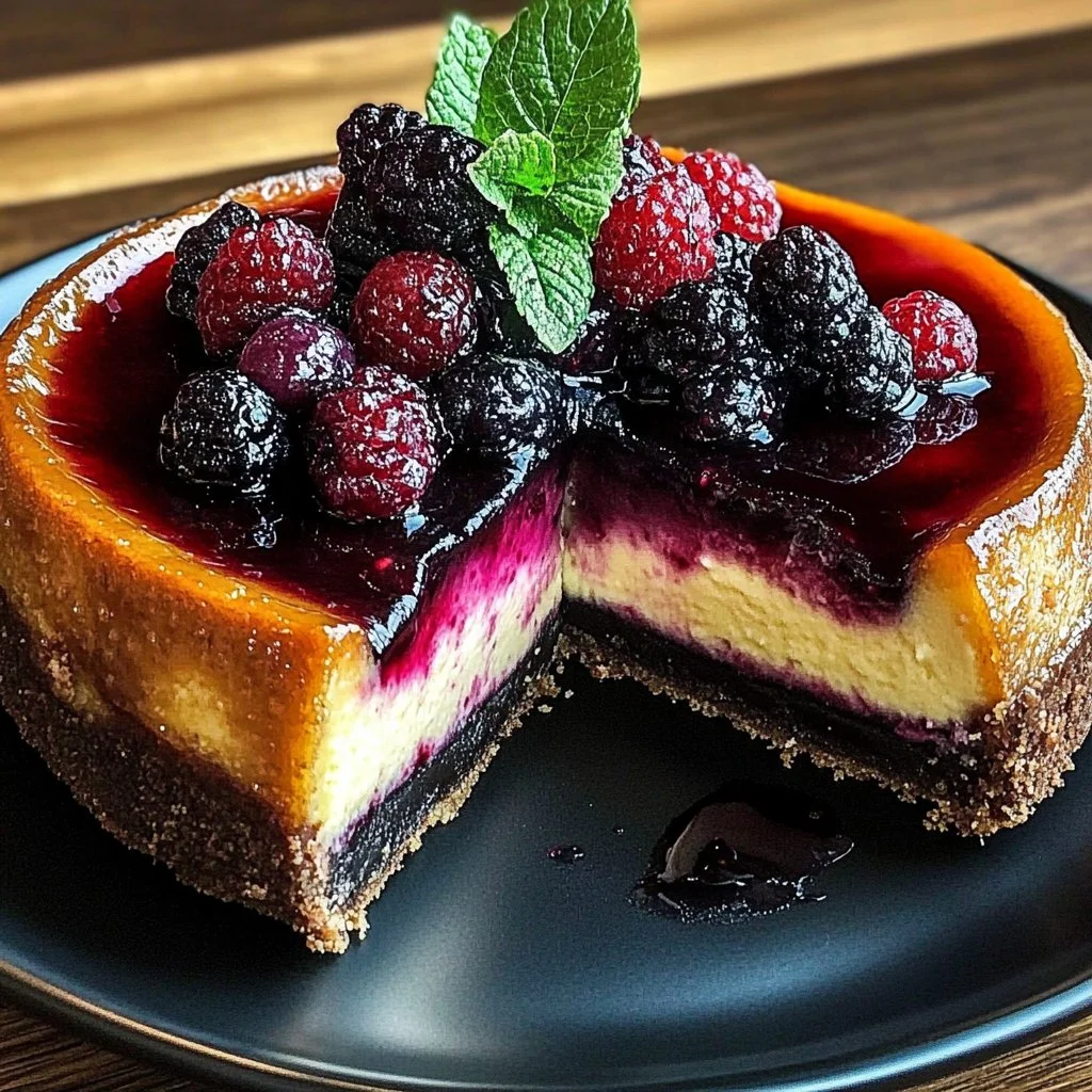 Delicious citrus berry burnt cheesecake topped with fresh berries and citrus zest