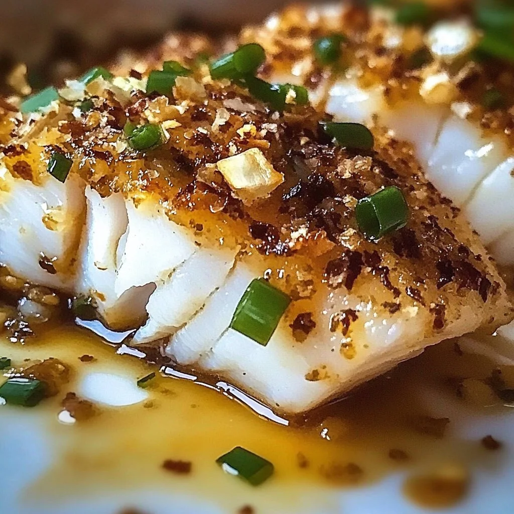 Delicious crab stuffed whitefish dish garnished with herbs and lemon slices.