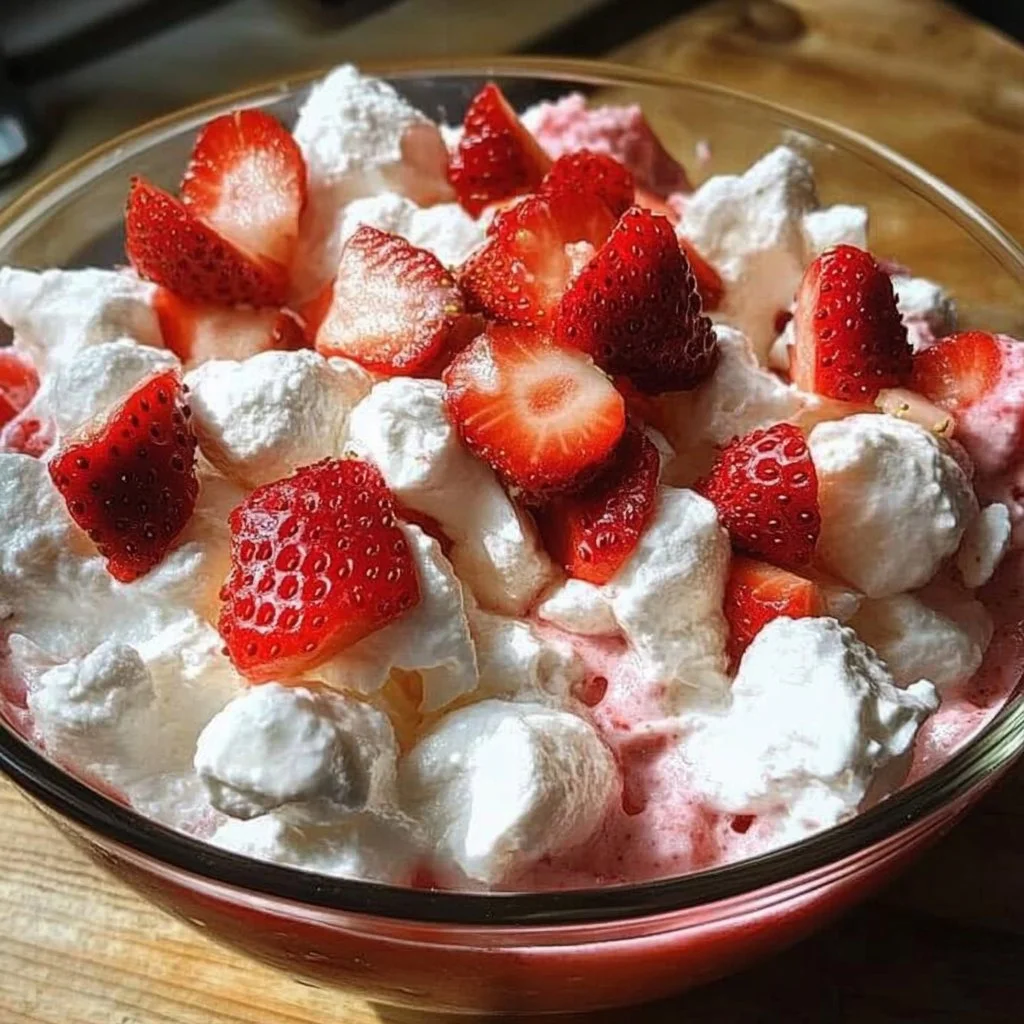 Delightful strawberry fluff salad in a serving bowl