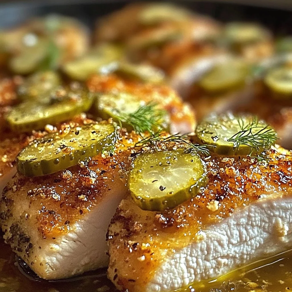 Delicious Dill Pickle Parmesan Chicken served on a plate with garnishes.