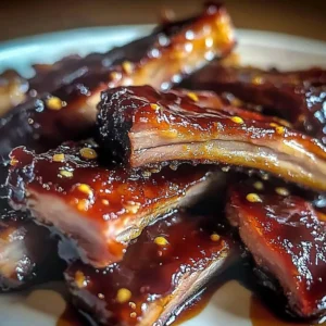 Delicious crockpot ribs garnished with sauce and herbs