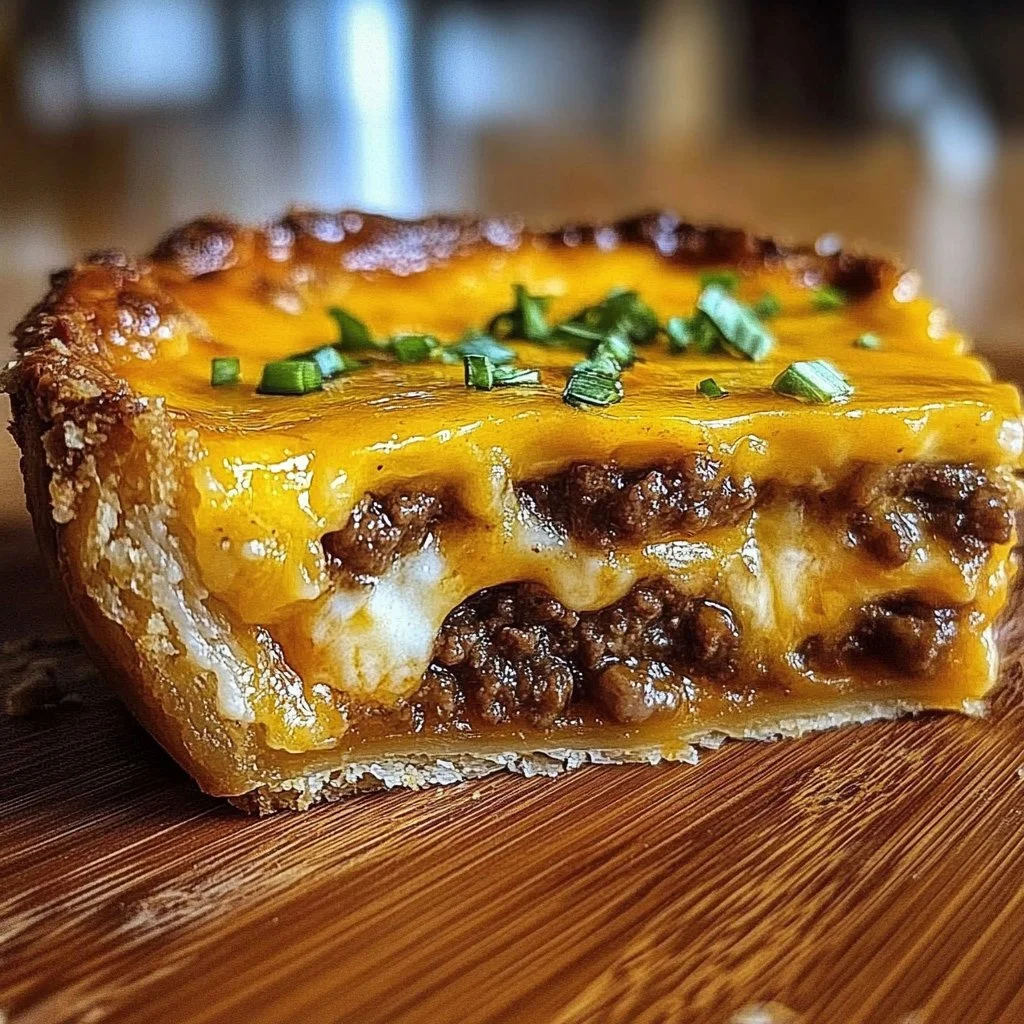 Delicious cheeseburger pie served on a plate, ideal for quick weeknight dinners.