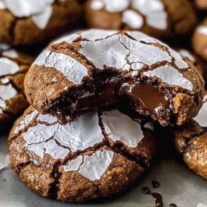 Baked easy chocolate crinkle cookies topped with powdered sugar.