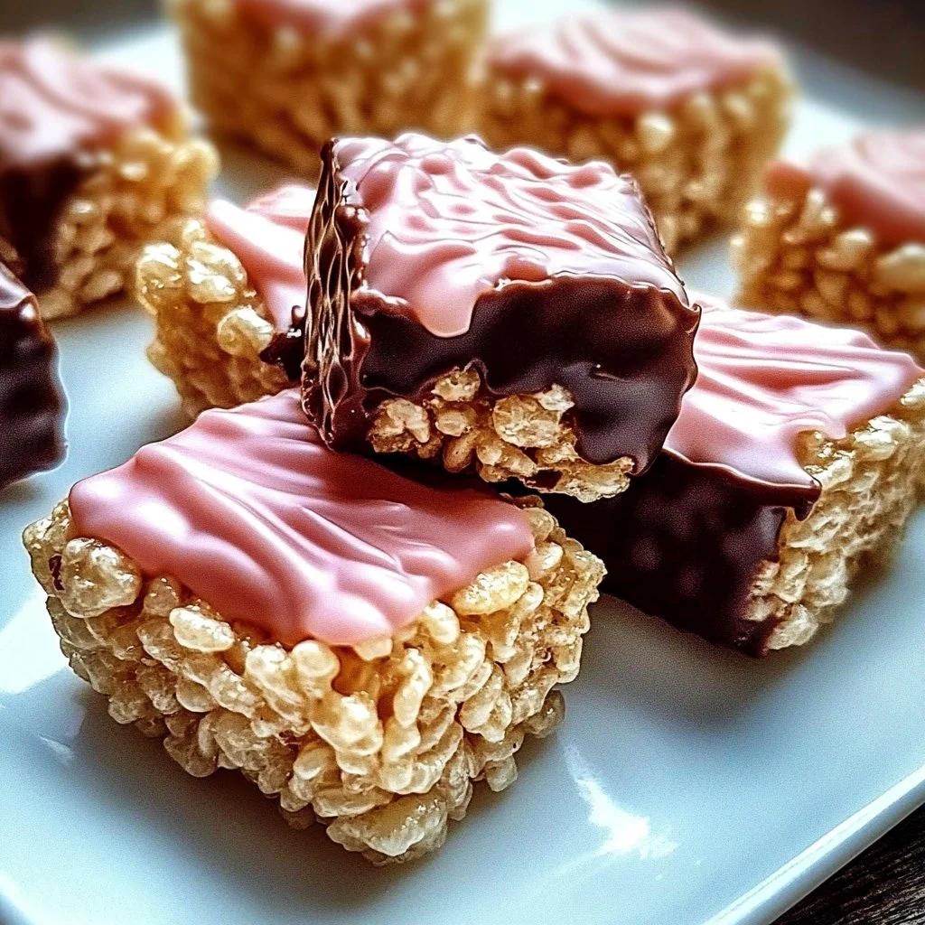 Delicious chocolate dipped rice krispie treats on a plate