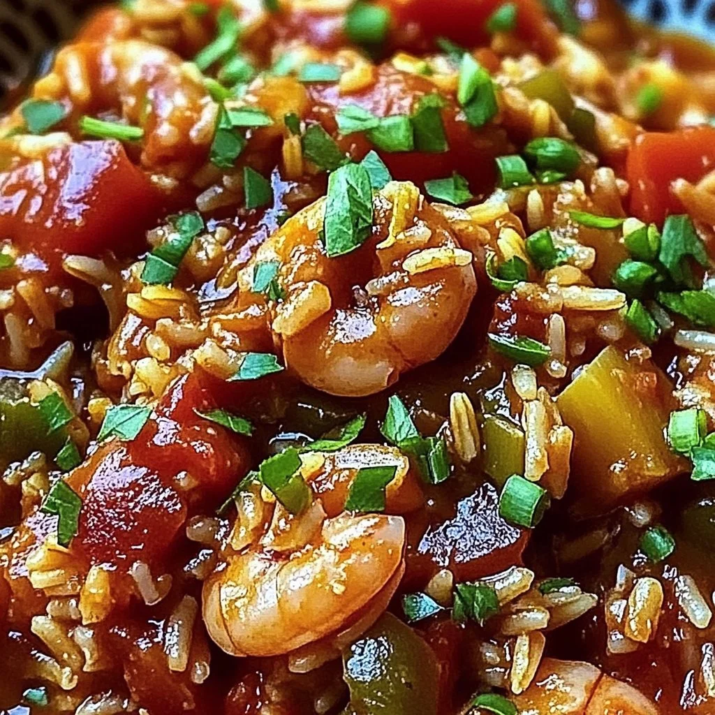 Bowl of easy dump and go Crockpot Jambalaya with shrimp and sausage