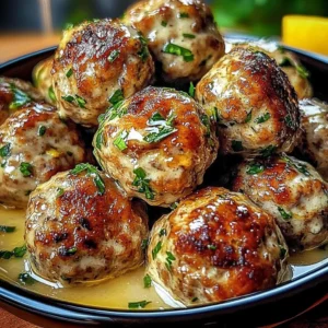 Plate of easy lemon herb turkey meatballs garnished with herbs