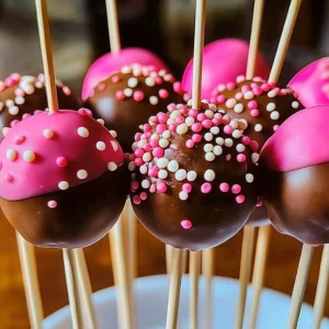Easy homemade Valentine's Day Cake Pops decorated with hearts and pink sprinkles.