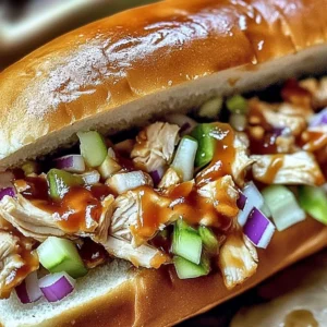 Delicious easy white BBQ chicken subs stacked with toppings.