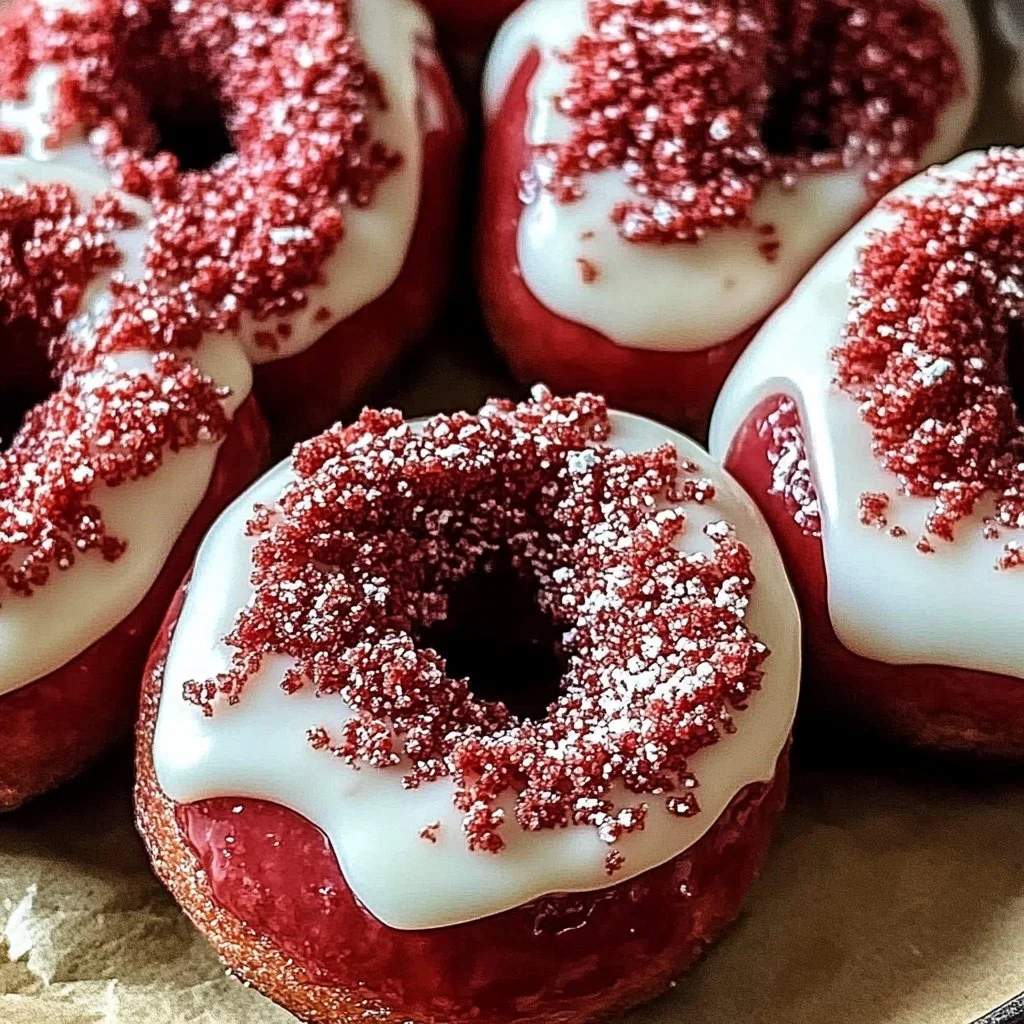 Fluffy Baked Red Velvet Donuts with Cream Cheese Glaze