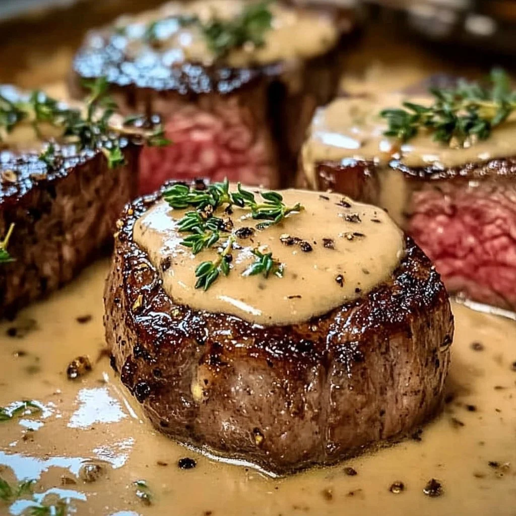 French Seared Steak with Cognac Cream Sauce