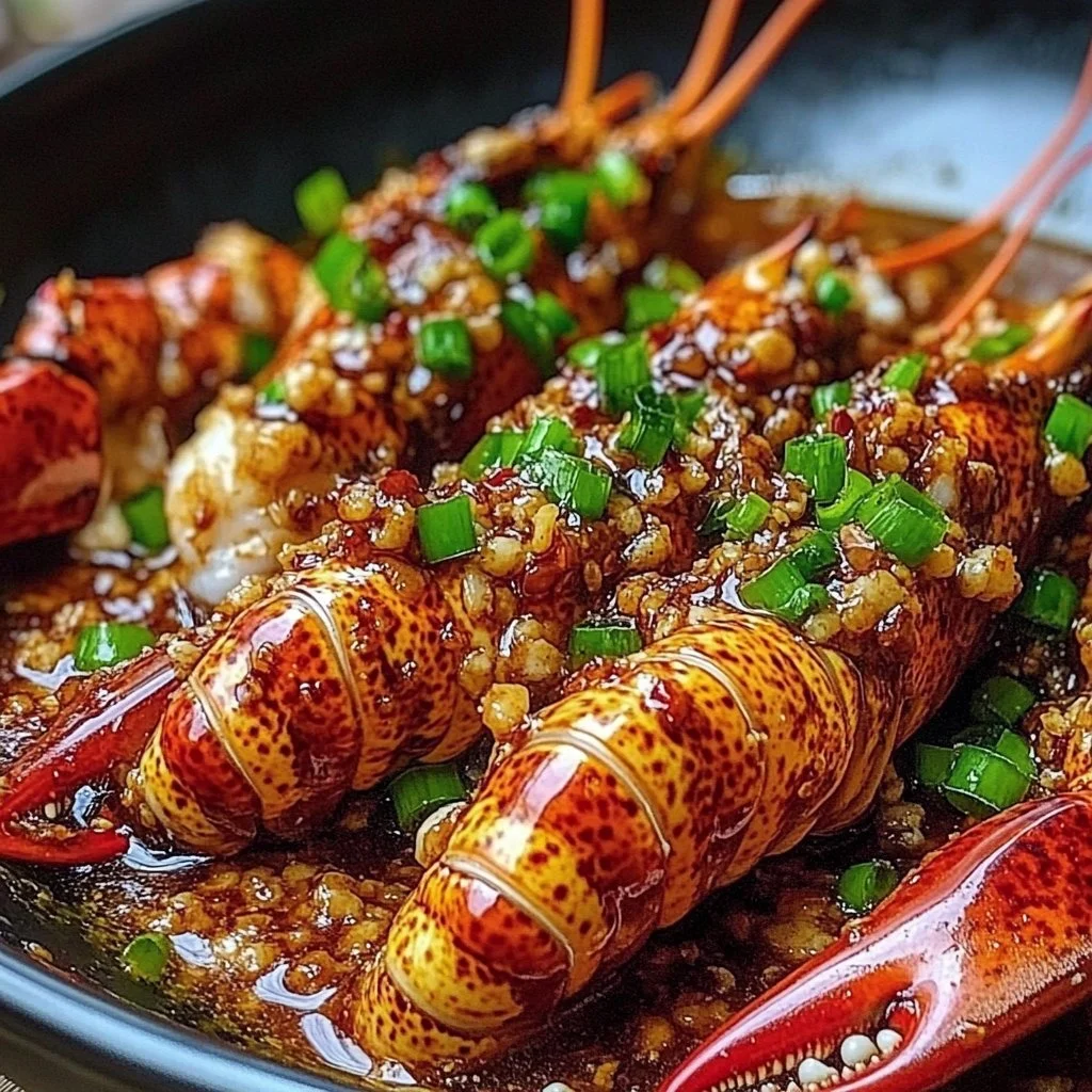 Delicious Garlic and Ginger Asian Lobster served on a plate