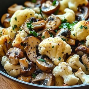 Delicious Garlic Cauliflower Mushroom Skillet ready in 5 minutes.