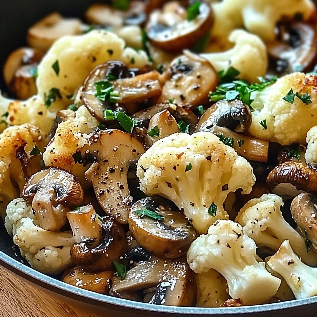 Delicious Garlic Cauliflower Mushroom Skillet ready in 5 minutes.