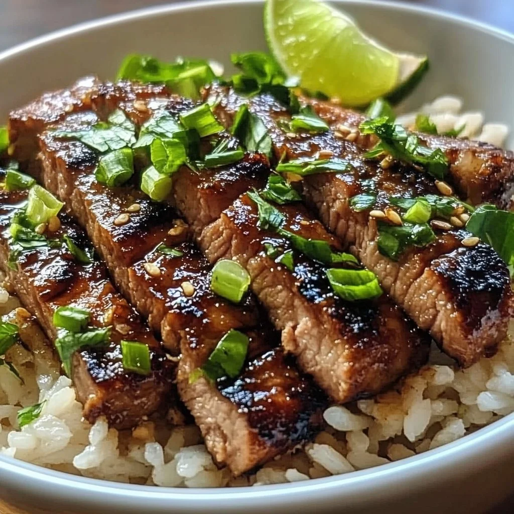 Delicious Ginger Lime Pork served with fluffy Coconut Rice