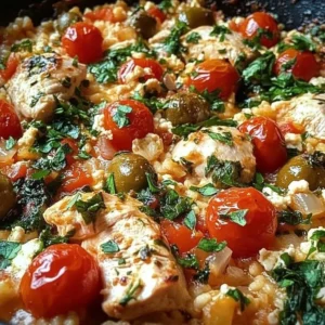 Delicious Greek Chicken Casserole topped with herbs and spices.