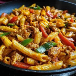 Delicious Ground Chicken Fajita Pasta served in a colorful bowl