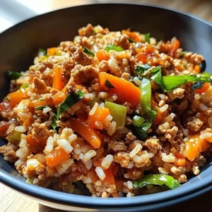 Delicious ground turkey teriyaki rice bowl served in a vibrant dish