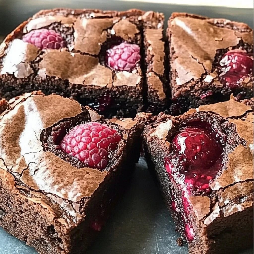 Heart shaped brownies with raspberry swirl on a white plate