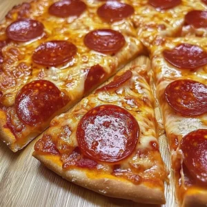 Hot honey pepperoni pizza with flavorful toppings and a spicy drizzle