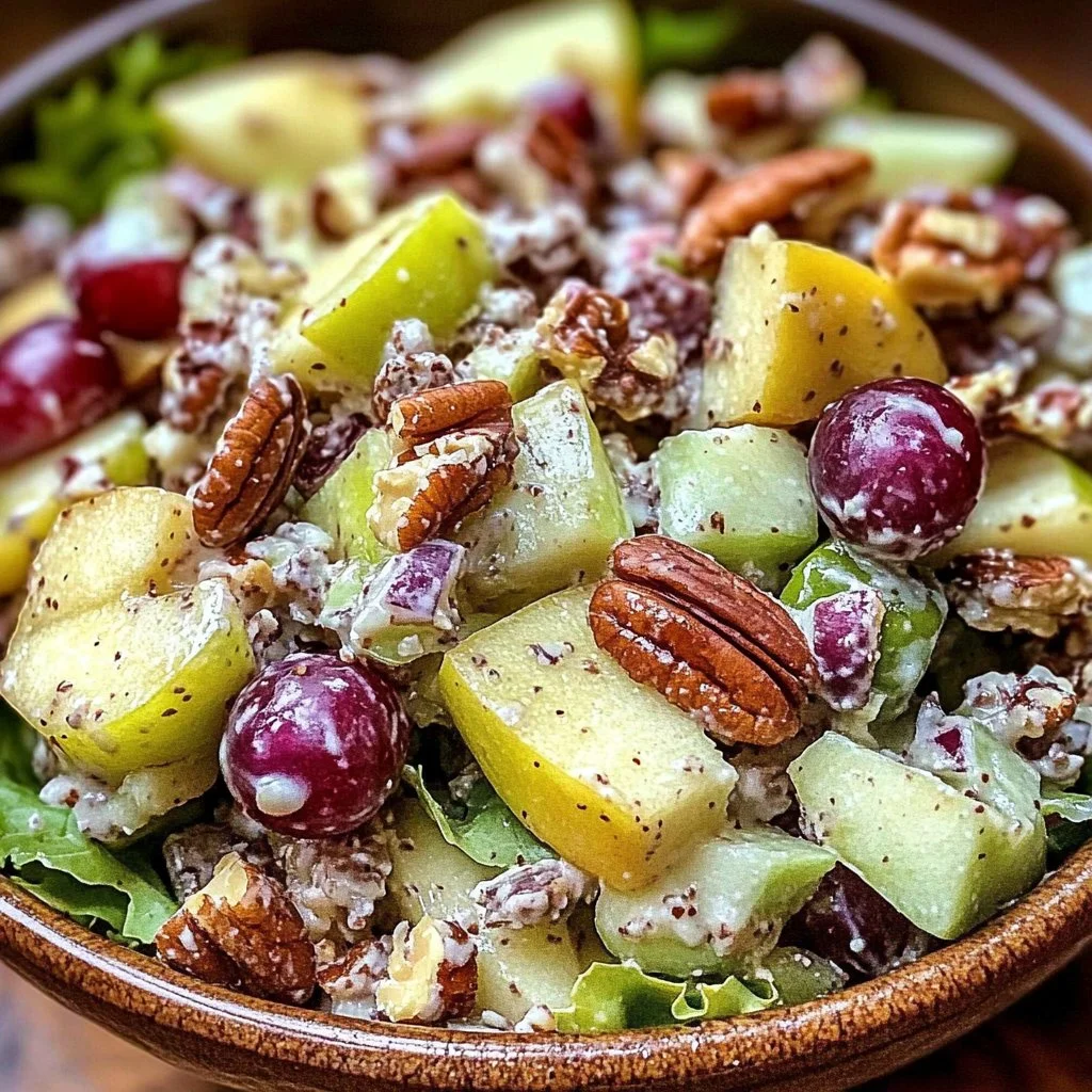 Irresistible apple grape pecan salad with fresh ingredients in a bowl