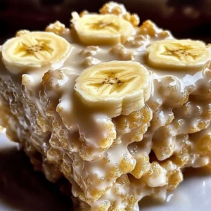 Delicious banana pudding rice Krispie treats served on a plate