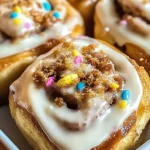 Irresistible birthday cake cinnamon rolls ready to be served at a celebration.
