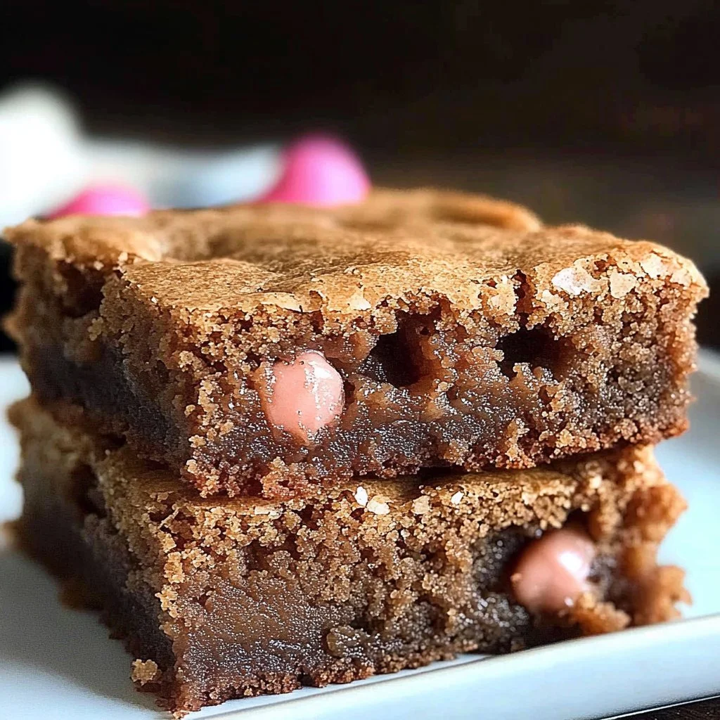 Delicious browned butter blondie dessert in a baking dish with a golden crust