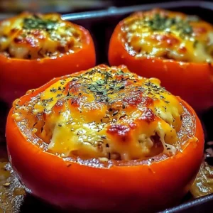 Cheesy stuffed tomatoes baked to perfection, showcasing a delicious filling
