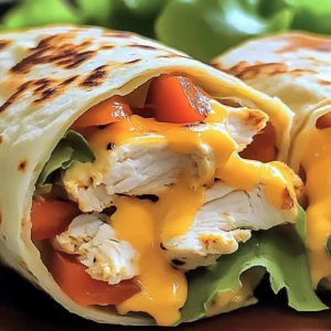 Irresistible cheesy chicken wraps filled with chicken and melted cheese.