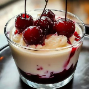 Cherry White Russian cocktail with cherries and cream served in a glass