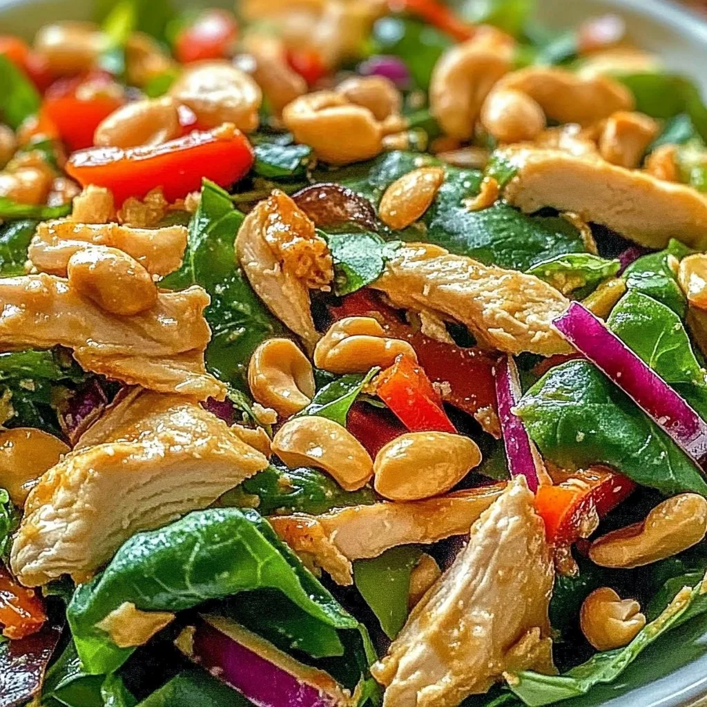 Delicious chicken cashew crunch salad with fresh vegetables and nuts