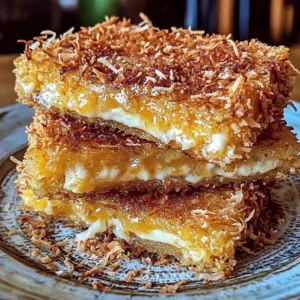 Irresistible coconut crusted stuffed French toast served on a plate