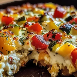 Irresistible cottage cheese and veggie bake served in a baking dish