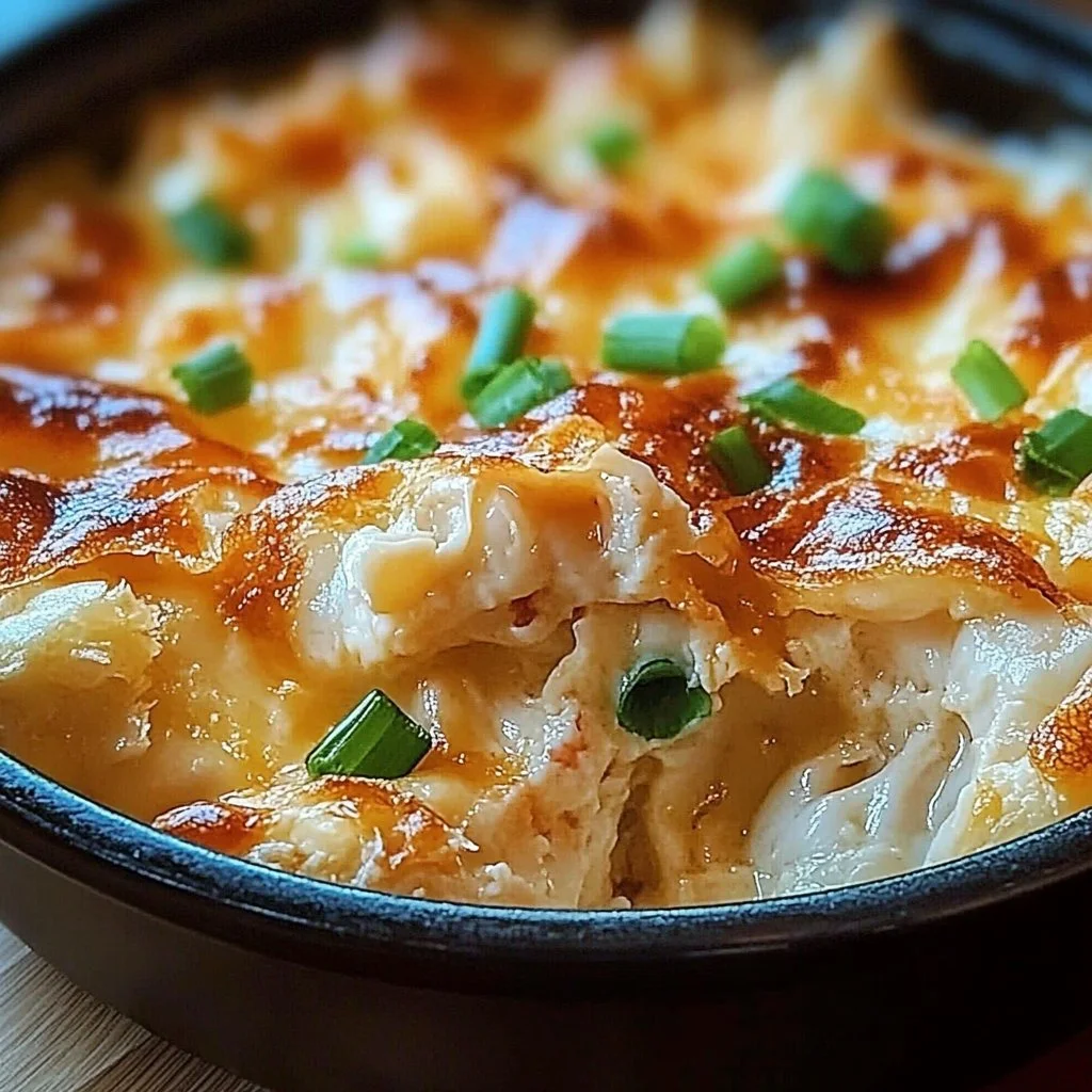 Creamy and savory Crab Rangoon Dip served in a dish, garnished with herbs.