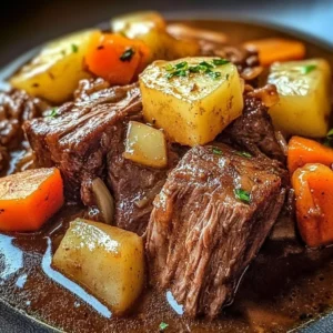 Delicious crockpot pot roast with vegetables in a slow cooker