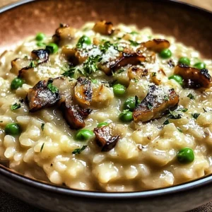 Creamy and flavorful easy crockpot risotto served in a bowl with herbs.