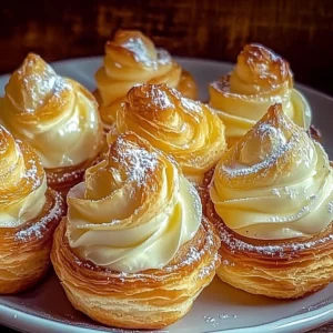Delicious eggnog cream puffs on a festive plate, perfect holiday dessert.
